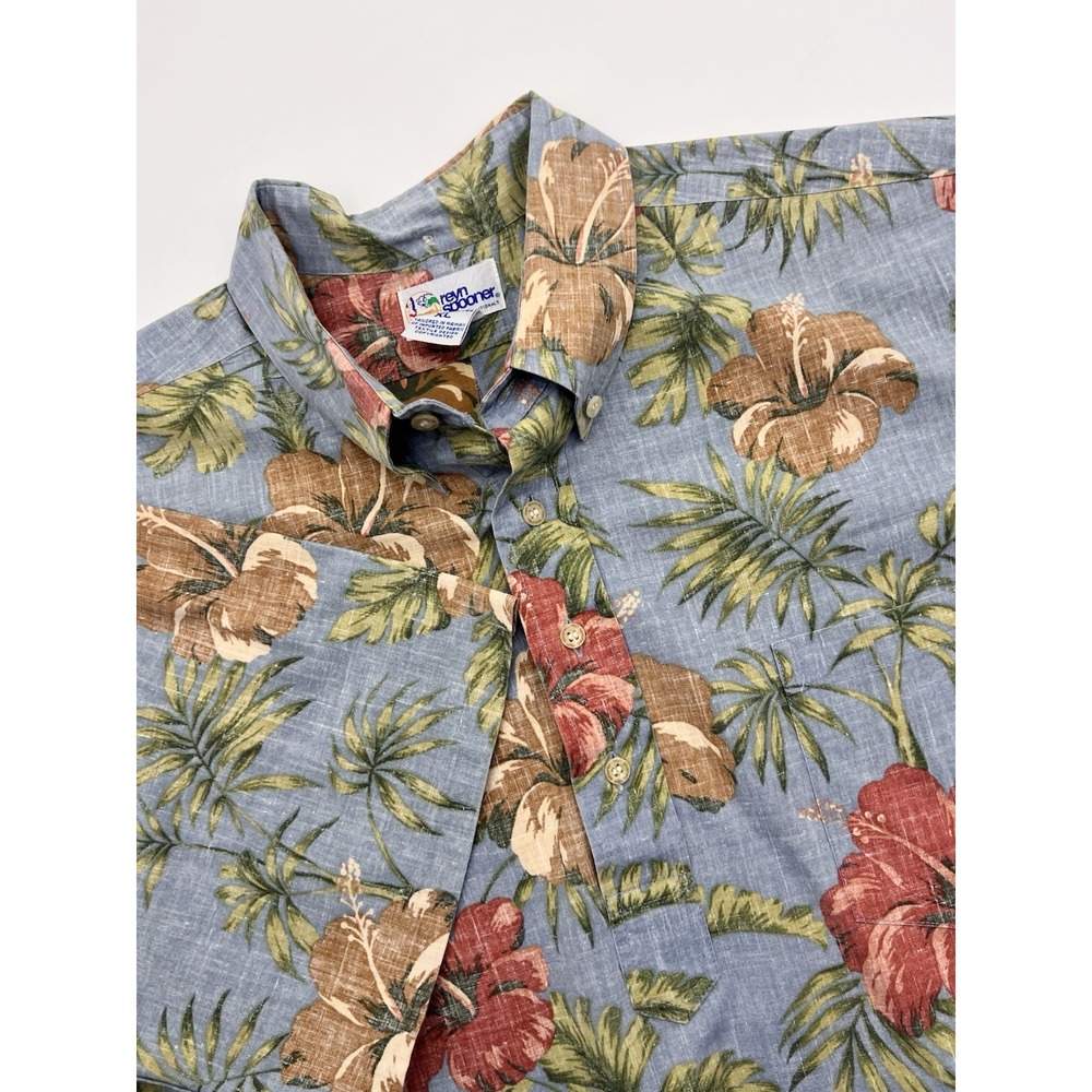 Vtg REYN SPOONER XL Hawaii Blue Tropical Floral SS‎ Polo Shirt Beach Pocket